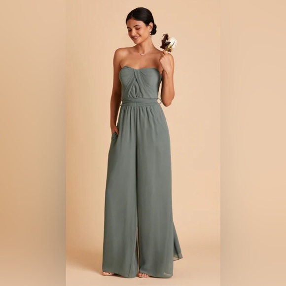 Birdy Grey Green Jumpsuit Wide-Leg High-Waisted - Picture 4 of 14
